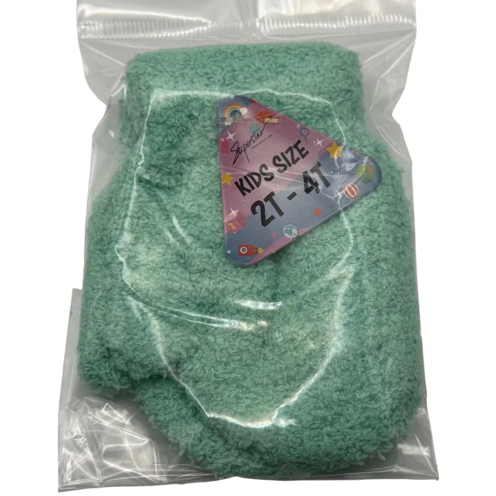 Superstar Kids Size 2T 4T‎ Teal Fuzzy Mittens Winter Warm
